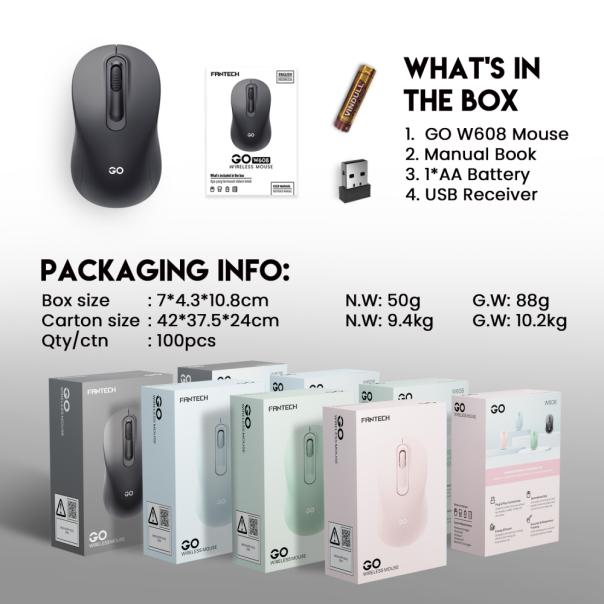 Mis Wireless Fantech W608 GO roze - 213444