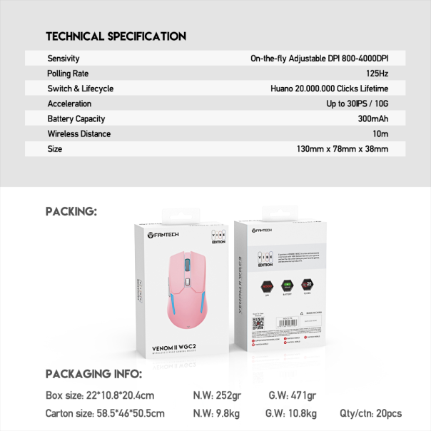 Mis Wireless Gaming Fantech WGC2 Venom II Sakura - 218326