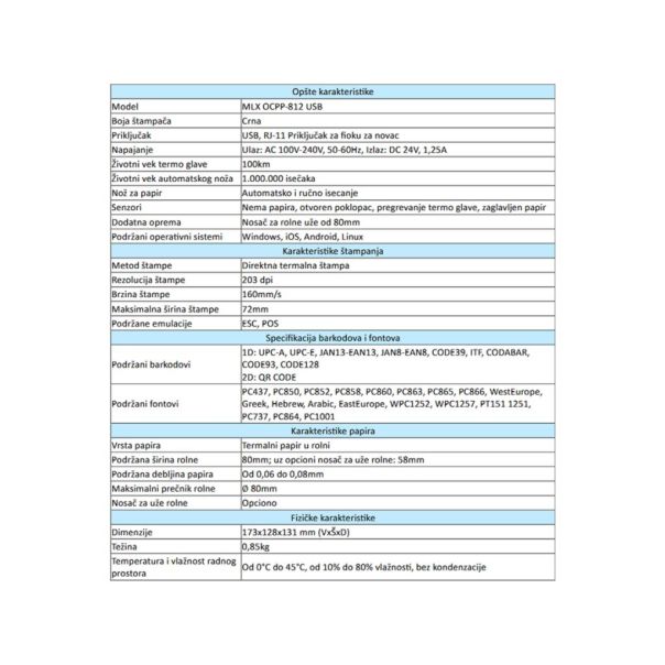 Termalni štampac MLX OCPP-812 USB - EP3058390