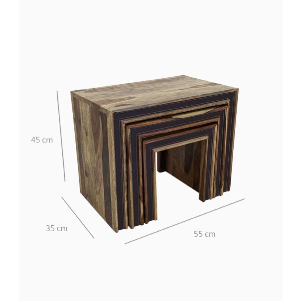 SUNČEVA DOLINA Set tri klub stola Kutak / puno ružino drvo - MO1200