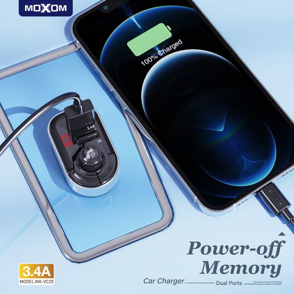 FM Modulator Moxom MX-VC25 2xUSB 3.4A crni - EP2949018