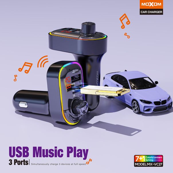 FM Modulator Moxom MX-VC27 3 ports 3.4A crni - EP2949221