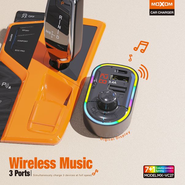 FM Modulator Moxom MX-VC27 3 ports 3.4A crni - EP2949221