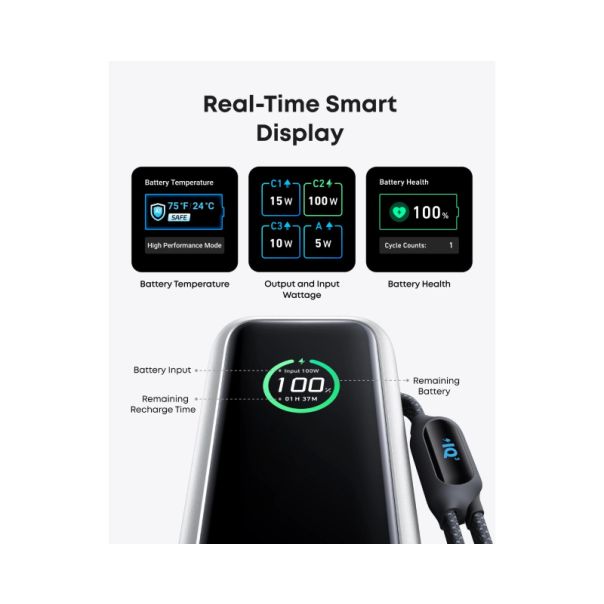 ANKER Power bank 25000mAh, 165W, sa ugrađenim USB-C kablom na izvlačenje, za laptop, crna - EP3001017
