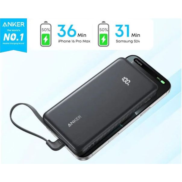 ANKER Zolo 20000mAh, 22.5W, sa ugrađenim USB-C kablom, Power Bank crni - EP2924899