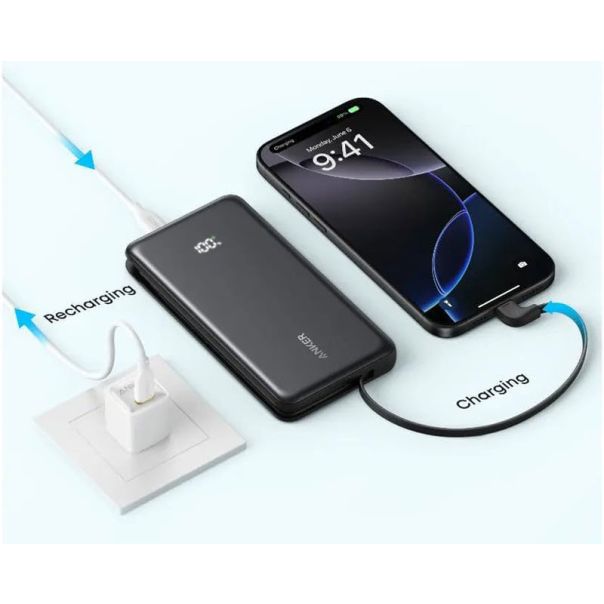 ANKER Zolo 20000mAh, 22.5W, sa ugrađenim USB-C kablom, Power Bank crni - EP2924899