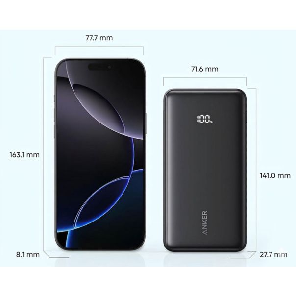 ANKER Zolo 20000mAh, 22.5W, sa ugrađenim USB-C kablom, Power Bank crni - EP2924899