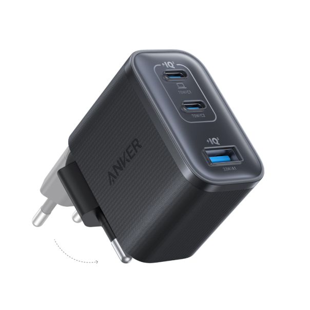 ANKER Nano 70W GaN zidni brzi punjač, 3-porta (2x USB-C i 1x USB-A) crni - EP3027934