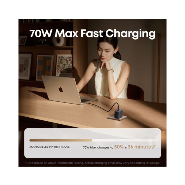 ANKER Punjač Nano 70W GaN, 3-porta (2x USB-C i 1x USB-A), crna - EP2893060