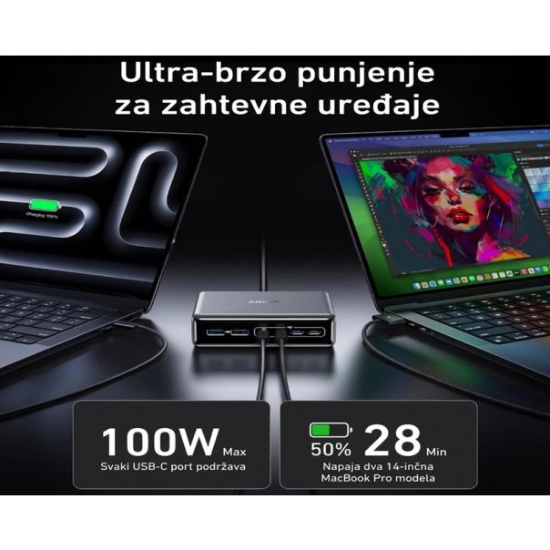 ANKER Prime 200W GaN stoni brzi punjač, 6-portova (4x USB-C i 2x USB-A) srebrni - EP3027928