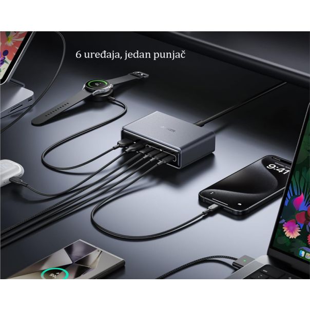 ANKER Prime 200W GaN stoni brzi punjač, 6-portova (4x USB-C i 2x USB-A) srebrni - EP3027928
