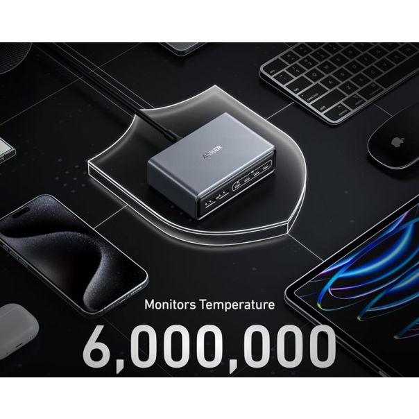 ANKER Prime 200W GaN stoni brzi punjač, 6-portova (4x USB-C i 2x USB-A) srebrni - EP3027928