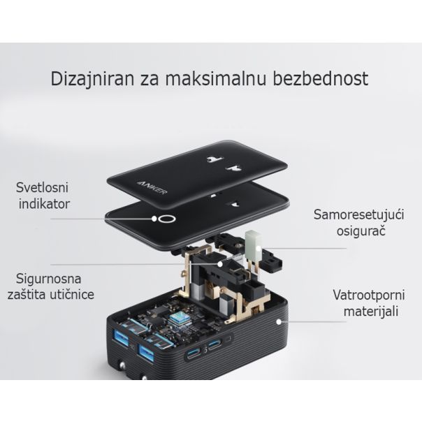 ANKER Nano 20W putni zidni punjač 5-portova (2x USB-A, 2x USB-C, utičnica), crni - EP3027940