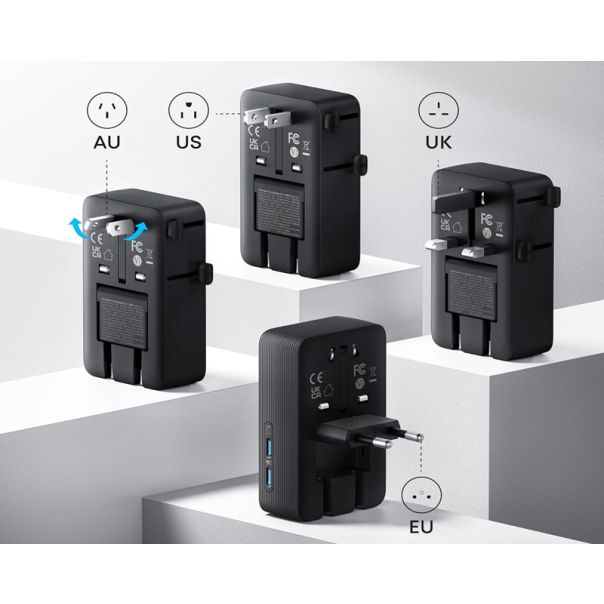 ANKER Punjač Nano 20W, 5-portova (2x USB-A, 2x USB-C, utičnica EU na US, UK, AU i EU), crna - EP2893057