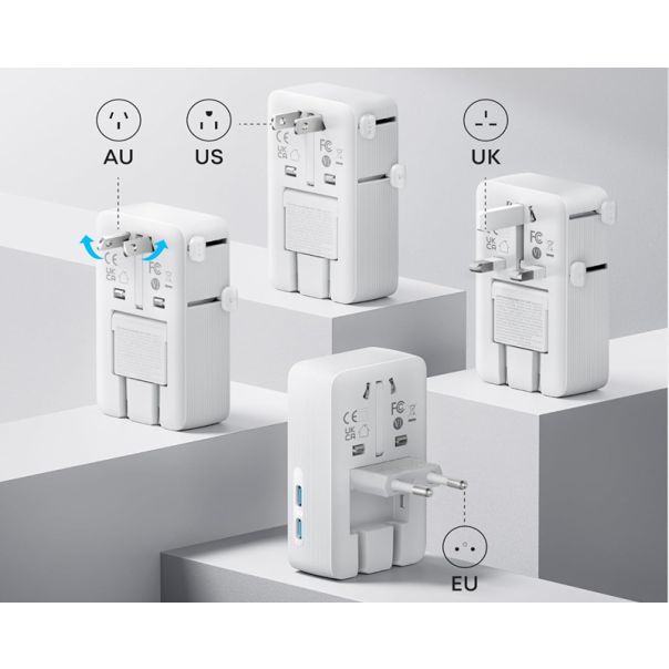 ANKER Nano 20W putni zidni punjač 5-portova (2x USB-A, 2x USB-C, utičnica), beli - EP3027943