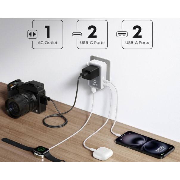 ANKER Punjač Nano 20W, 5-portova (2x USB-A, 2x USB-C, utičnica EU na US, UK, AU i EU), bela - EP2947973