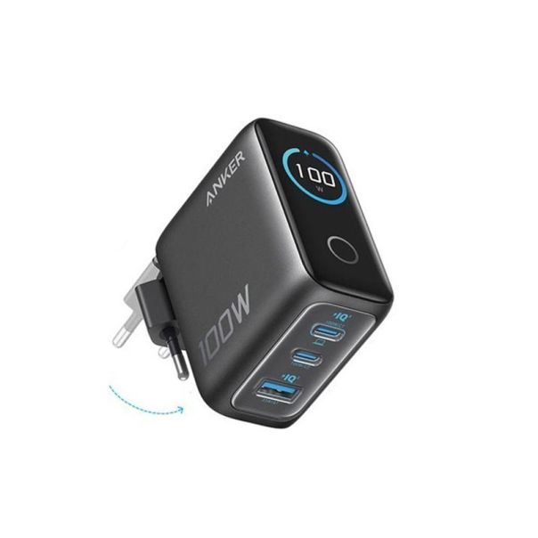 ANKER 100W GaN zidni brzi punjač, 3-porta (2x USB-C i 1x USB-A) sa USB-C M/M kablom, tamno sivi - EP3027954