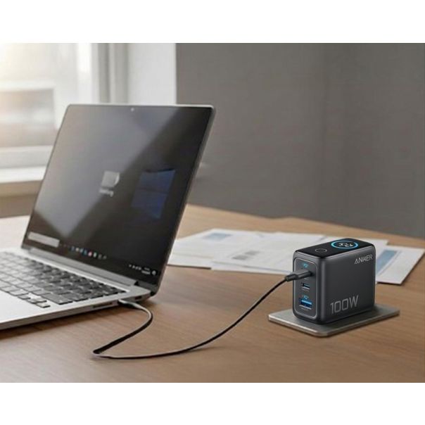 ANKER 100W GaN zidni brzi punjač, 3-porta (2x USB-C i 1x USB-A) sa USB-C M/M kablom, tamno sivi - EP3027954