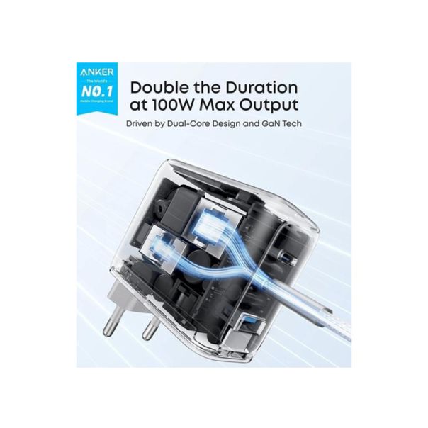 ANKER 100W GaN zidni brzi punjač, 3-porta (2x USB-C i 1x USB-A) sa USB-C M/M kablom, tamno sivi - EP3027954