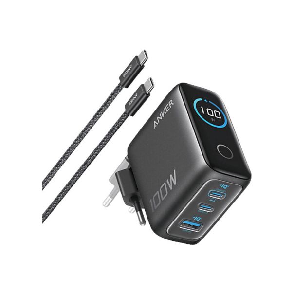ANKER 100W GaN zidni brzi punjač, 3-porta (2x USB-C i 1x USB-A) sa USB-C M/M kablom, tamno sivi - EP3027954