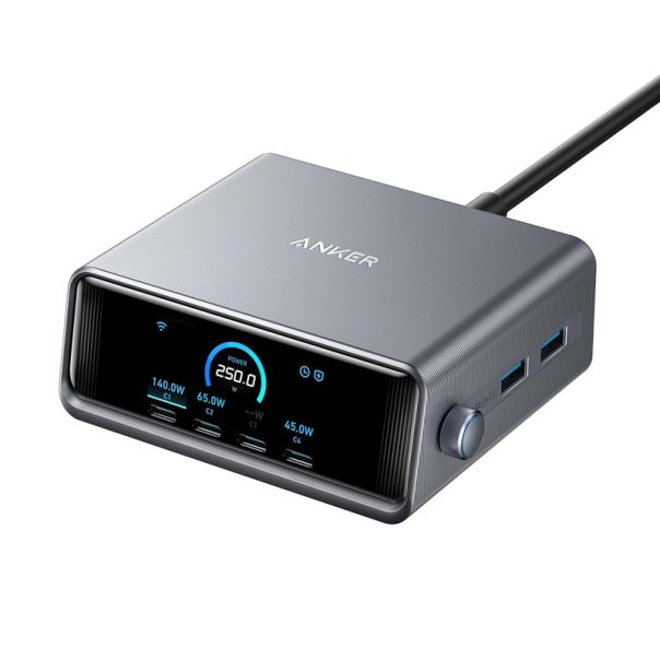 ANKER Prime 250W GaN stoni brzi punjač, 6-portova (4x USB-C, 2x USB-A) srebrni - EP3027925