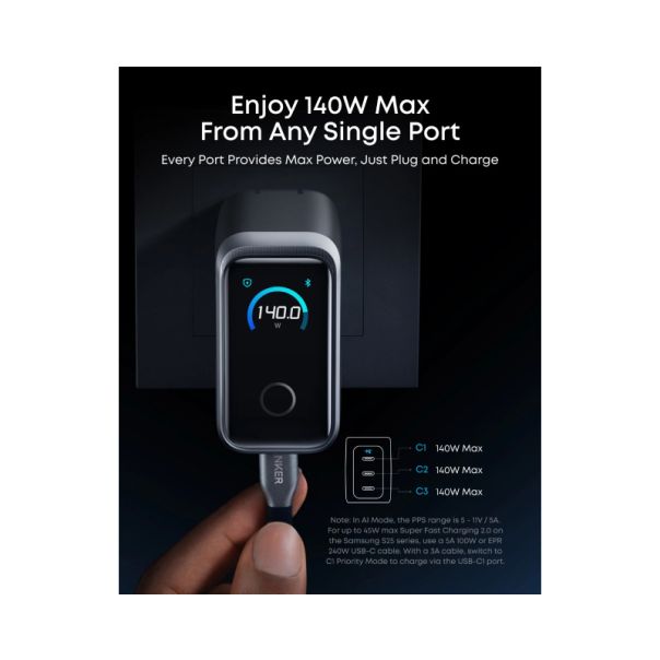 ANKER Prime 160W GaN zidni brzi punjač, 3-porta (3x USB-C) srebrni - EP3027931