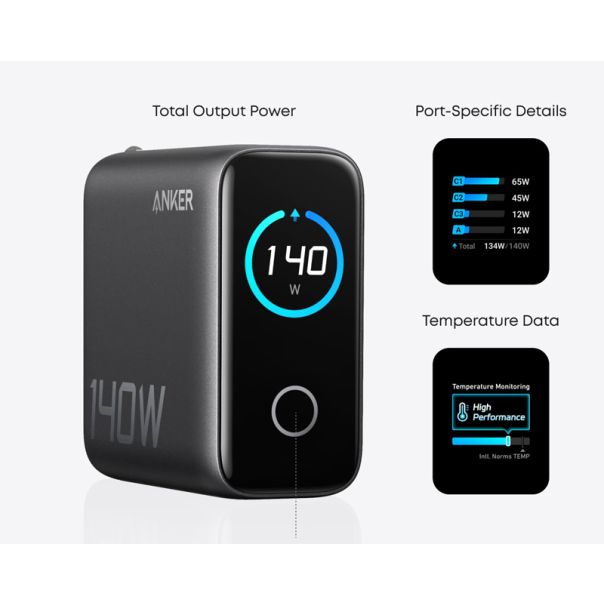 ANKER Punjač 140W, 4-porta (3x USB-C, 1x USB-A), USB-C kabl , tamno siva - EP2947952