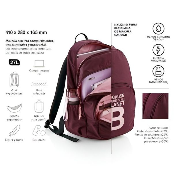 MIQUELRIUS ranac  školski burgundy Ecoalf triple Oslo 27L - EP3134905