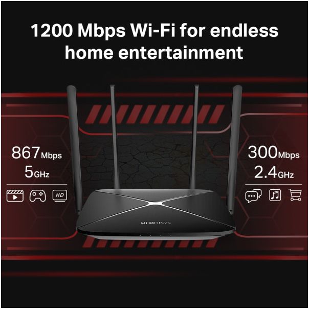 MERCUSYS AC12G Gigabit AC1200 Dual Band Wireless Router - MS002