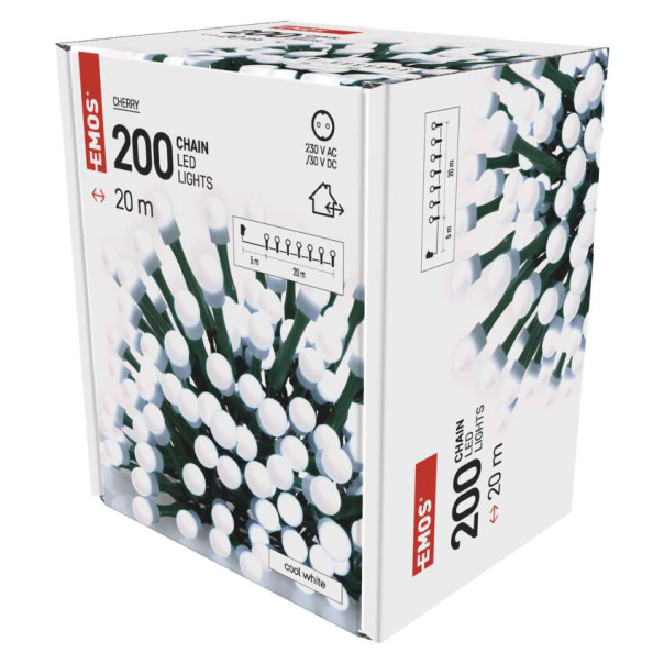 EMOS Svetlosni lanac - cherry 200 LED, 20 m CW tajmer - MTG-D5AC03