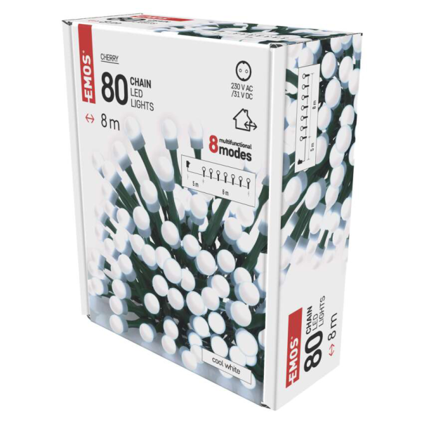 EMOS Svetlosni lanac - cherry 80 LED, 8 m CW MF - MTG-D5AC06