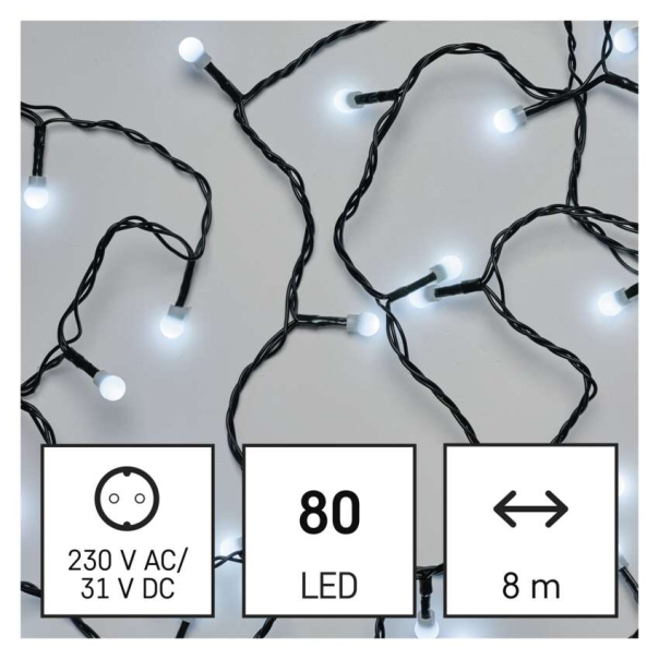 EMOS Svetlosni lanac - cherry 80 LED, 8 m CW MF - MTG-D5AC06
