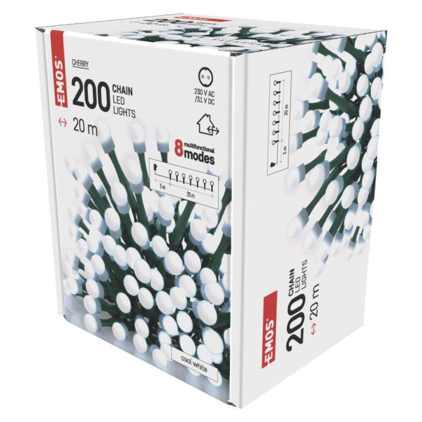 EMOS Svetlosni lanac - cherry 200 LED, 20 m CW MF programi - MTG-D5AC07