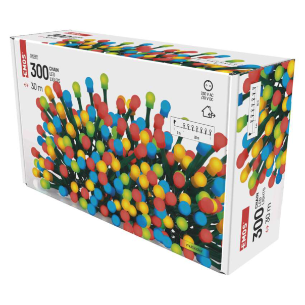 EMOS Svetlosni lanac - cherry 300 LED, 30 m multicolor tajmer - MTG-D5AM04