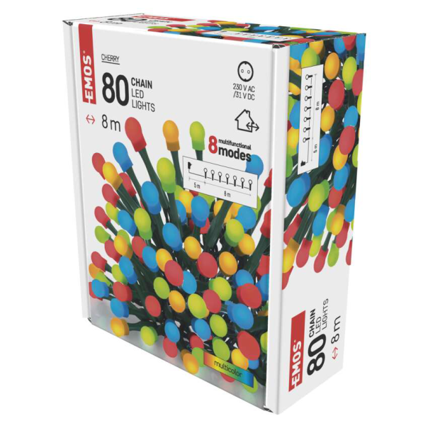 EMOS Svetlosni lanac - cherry 80 LED, 8 m multicolor MF - MTG-D5AM05