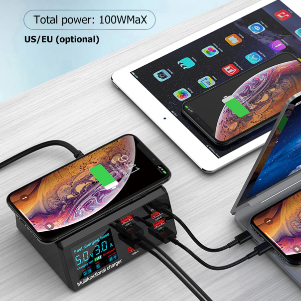 Multi USB punjač WLX-X9 sa LCD-om/8 USB portova+Wireless punjač crni - 213872-1