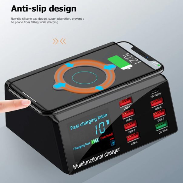 Multi USB punjač WLX-X9 sa LCD-om/8 USB portova+Wireless punjač crni - 213872-1