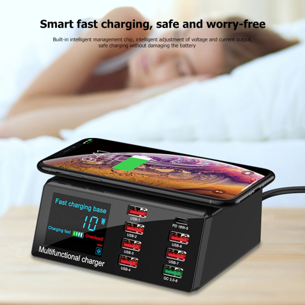 Multi USB punjac WLX-X9 sa LCD-om/8 USB portova+Wireless punjac crni - 213872