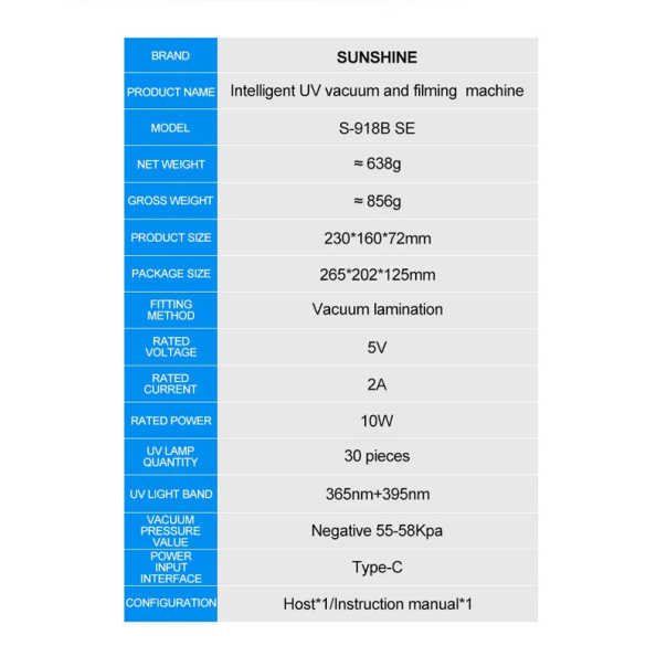Multifunkcionalna UV+vakuum masina SUNSHINE S-918B SE - 612910