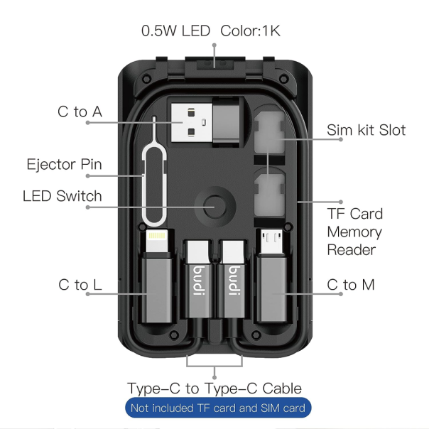 Multifunkcionalni box wireless punjač Budi 15W crni - 208858