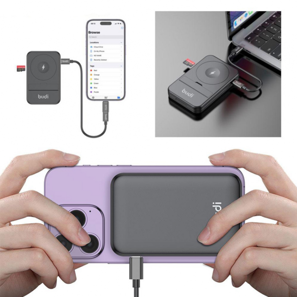 Multifunkcionalni box wireless punjač Budi Magsafe 15W 14 u 1 crni - 208859