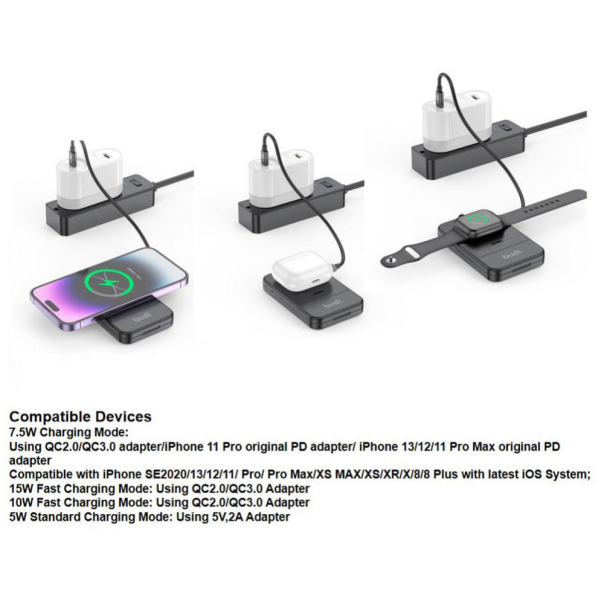 Multifunkcionalni box wireless punjač Budi Magsafe 15W 14 u 1 crni - 208859