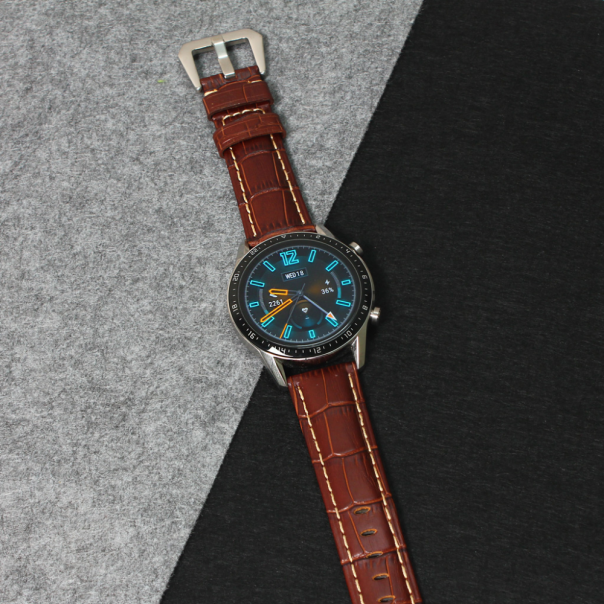 Narukvica elegant relief kozna za smart watch 22mm tamno braon - 91075