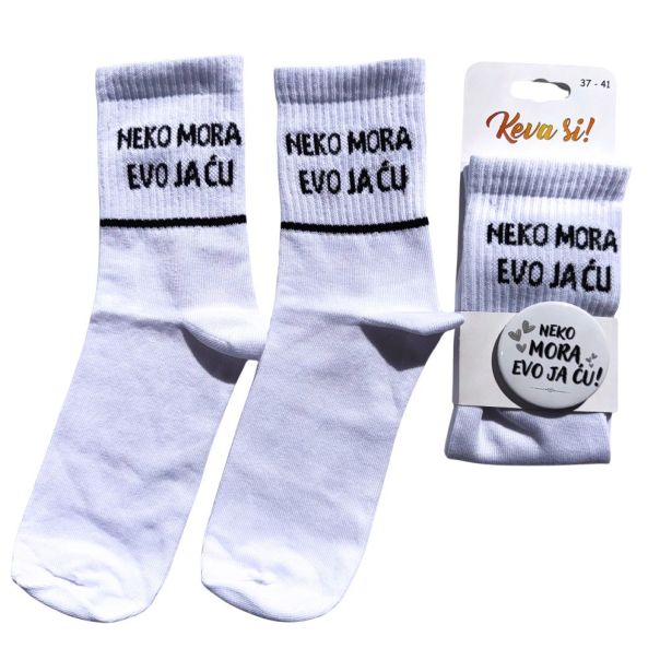 KEVA SI Ženske čarape - Neko mora evo ja ću, bele - 48Kevasi