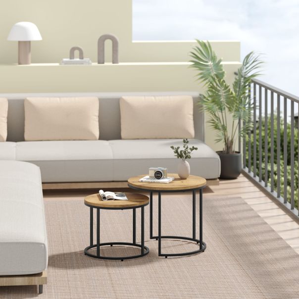 OSKAR Okrugli sto za kafu, 2 komada - hrast / crne nogare - EP2679492