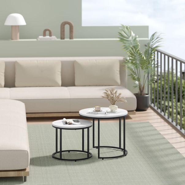 OSKAR Okrugli sto za kafu, 2 komada - mermerne / crne noge - EP2595806