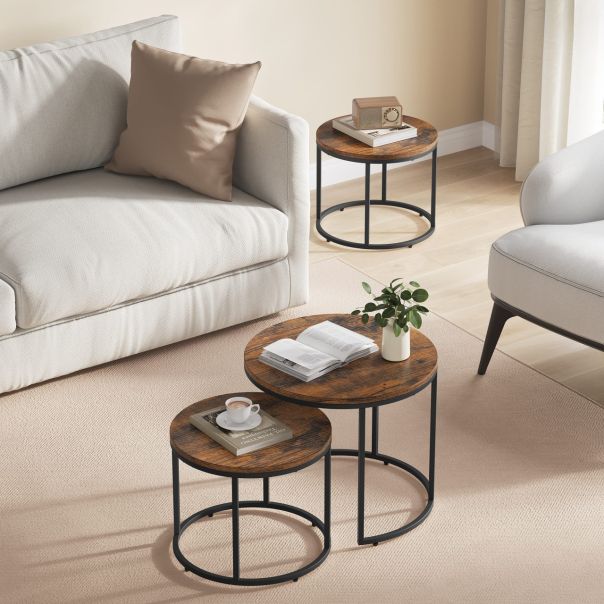 OSKAR Okrugli sto za kafu, 2 komada - rustikalne / crne noge - EP2679495