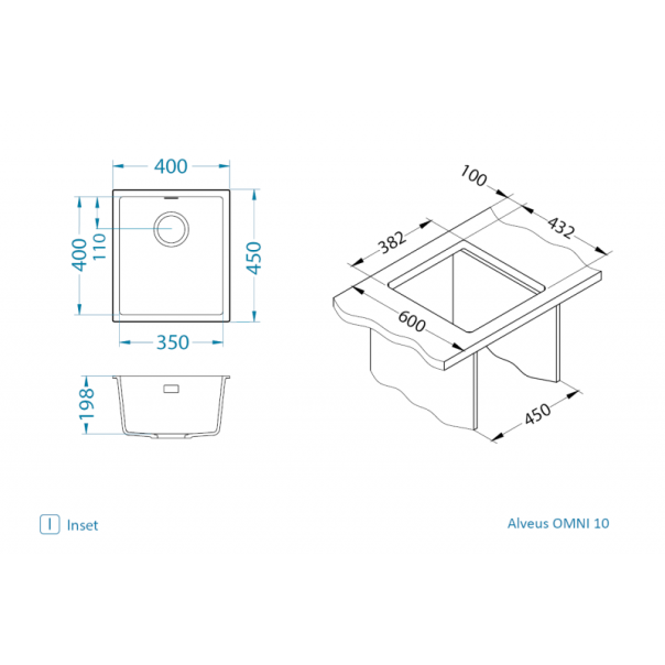 ALVEUS Sudopera Omni 10 G90 crna mat sa crnim sifonom. - 1150043