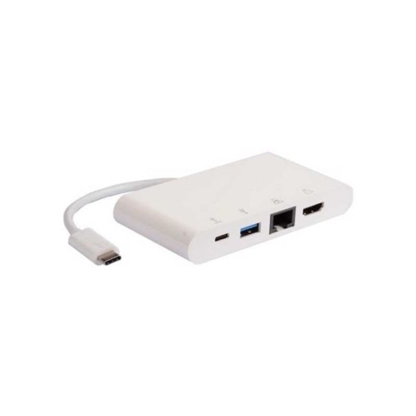 E-GREEN Adapter USB 3.1 tip C (M) - HDMI + USB3.0 + RJ45 + tip C (F) beli - OST04915