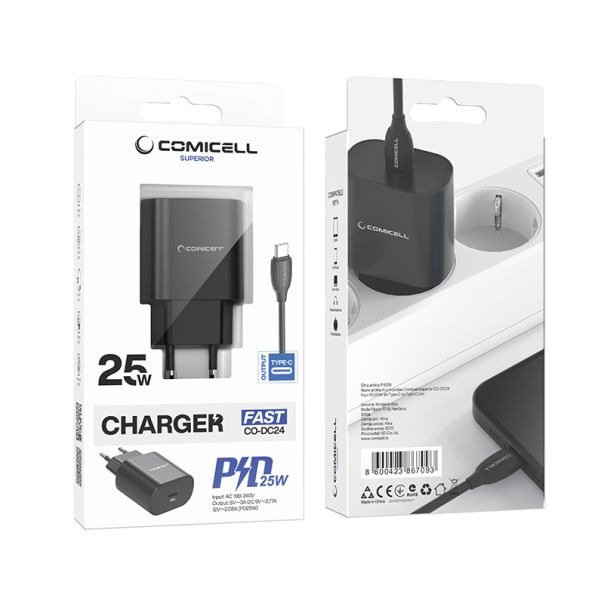 COMICELL Punjač Superior CO-DC24 Fast PD 25W 3A Type C na Type C, crna - P1009